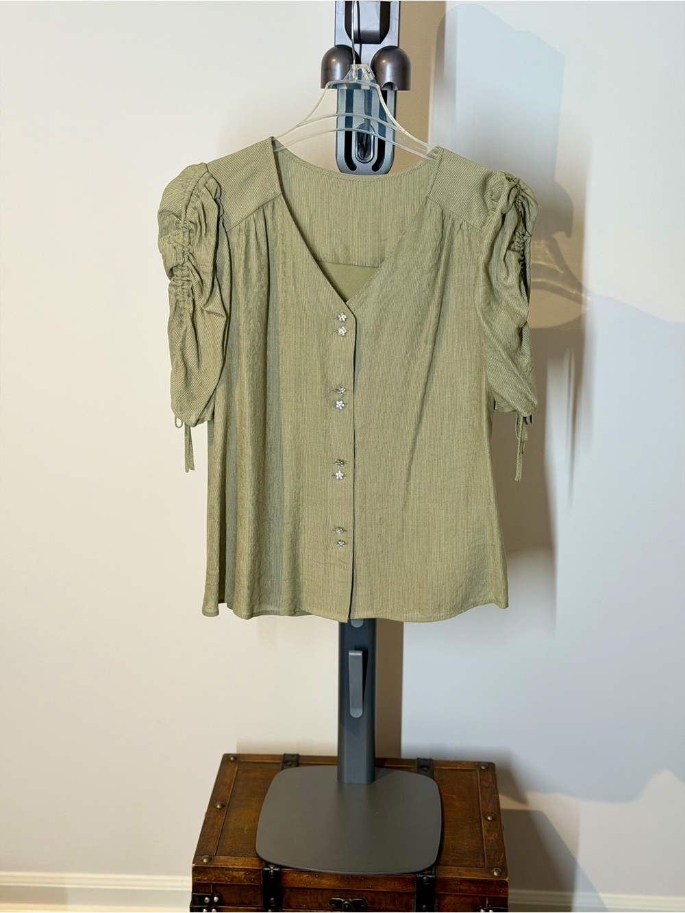 Olive Green Women's Button Front Blouse